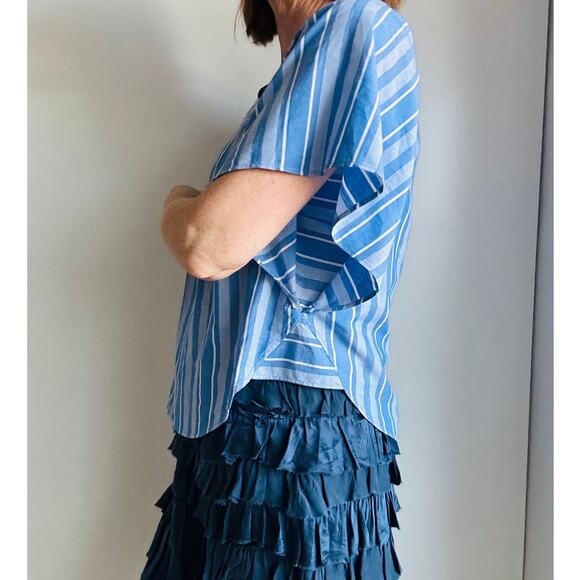 Tommy Hilfiger Women's Blouse Size XS Bohoemian Beachy Blue Striped Flowy - Picture 5 of 9